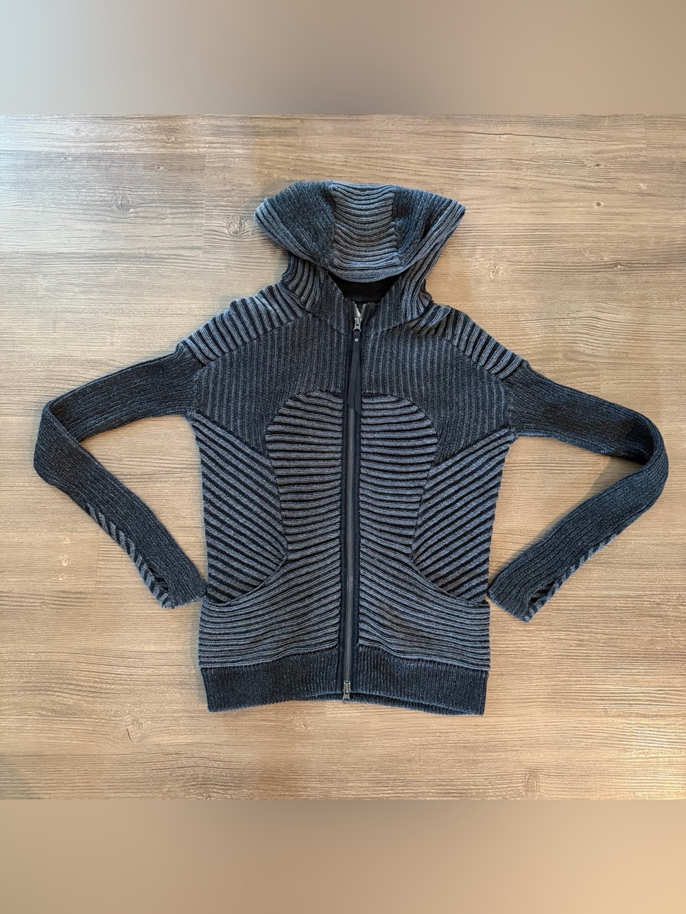 Lululemon Embrace Hoodie Knit Ribbed Full Zip Sweater Black Gray 8